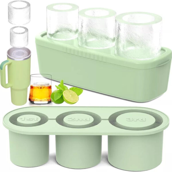 3 Pcs Silicone Hollow Cylinder Ice Mold with Lid and Bin for Freezer
