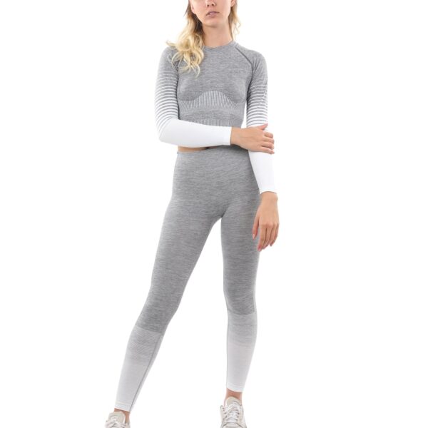 Bocana Seamless Leggings & Sports Top Set - Grey & White