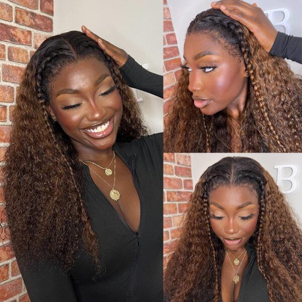 Cranberry 4C Edges Ombre Brown Deep Wave Kinky Edges 13x4 Undetectable Lace Front Wig