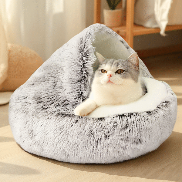 Cozy Cave Bed for Cats and Small Dogs | The Calm Pet, Snow / Jumbo (20")