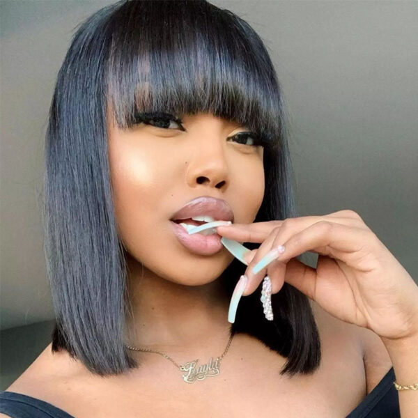 Cranberry Hair Wig Straight Human Hair Bob Wigs Pre-Plucked With Bangs Remy Human Hair  Wigs