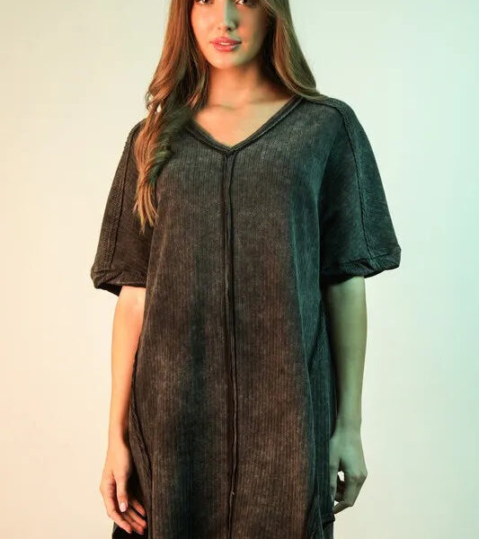 Mineral Washed Ribbed Knit Mini Dress
