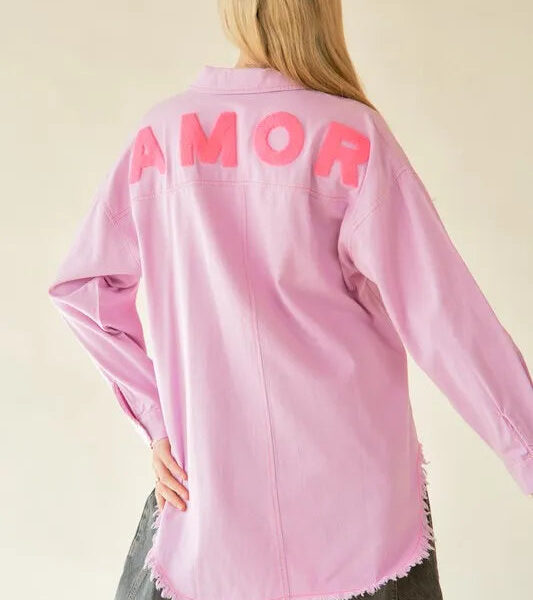 Letter Back Raw Hem Half Button Shirt