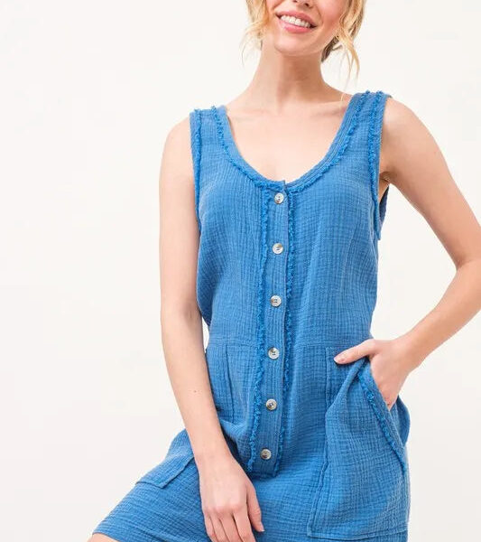 And The Why Washed Gauze Front Button Down Romper