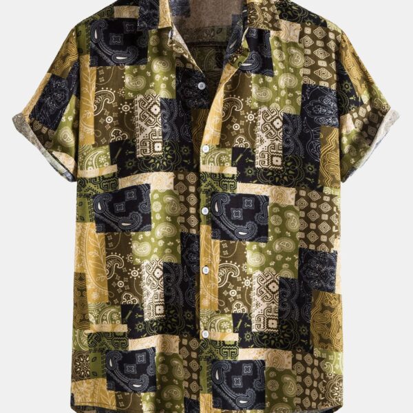 Paisley Geometry Print Button Up Shirt
