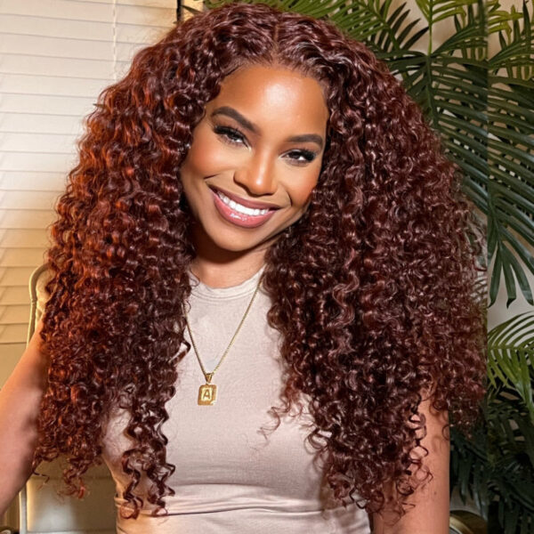 Cranberry 13*4 Lace Front Jerry Curly Wig Reddish Brown Dark Auburn Color Affordable Price For Sale