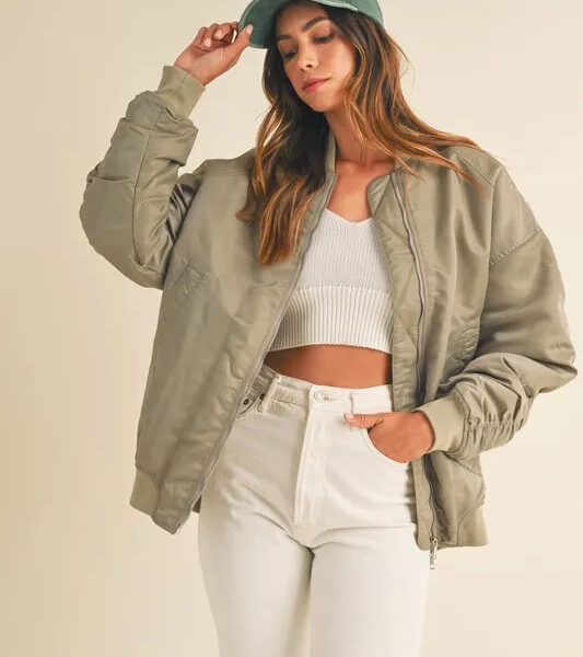 Back Ruched Utility Bomber Jacket