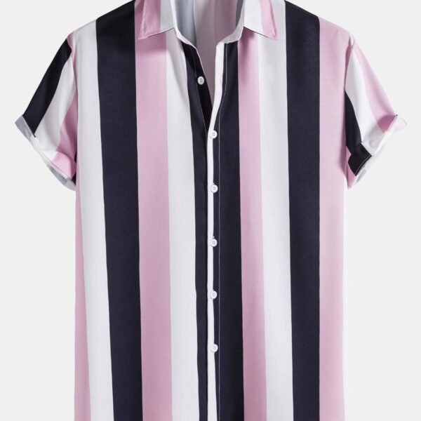 Wide Striped Print Button Up Shirt