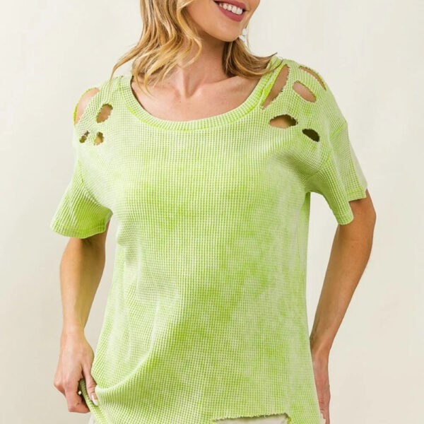 Laser Cut Mineral Washed Loose Fit Thermal Top