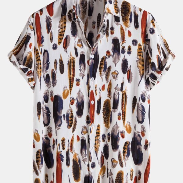 Feather Print Button Up Shirt