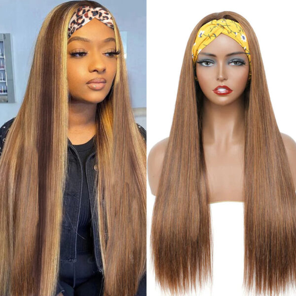 Cranberry Blond Highlight Headband Wig 180% Density Color 4/30 Straight Human Hair Wig