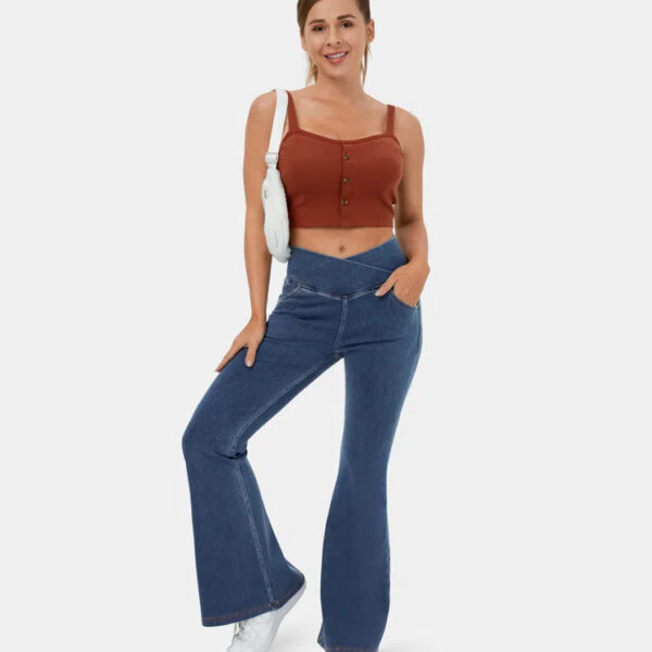 Stretchy Knit Denim Casual Super Flare Pants