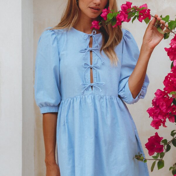 Chic Beatrice Puff Sleeve Linen Mini Dress for Effortless Elegance