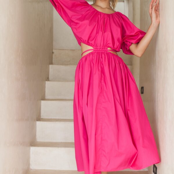 Chic Eva Poplin Cotton Midi Dress with Elegant Cutouts
