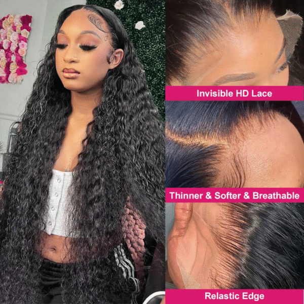 12A Cranberry Water Wave Real 13X4 Swiss HD Lace Frontal 16-36 inches Natural Black Long Wig