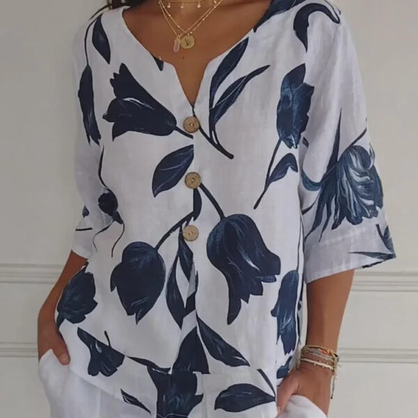 Chloe™ - V-Neck Printed Tunic Blouse