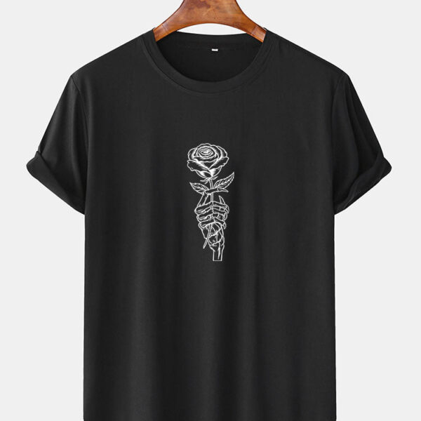 Rose Skull Hand Print Arc Hem T-Shirt