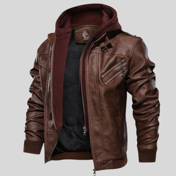 Stylish Men's Leather Jacket with Removable Hood for Casual Comfort