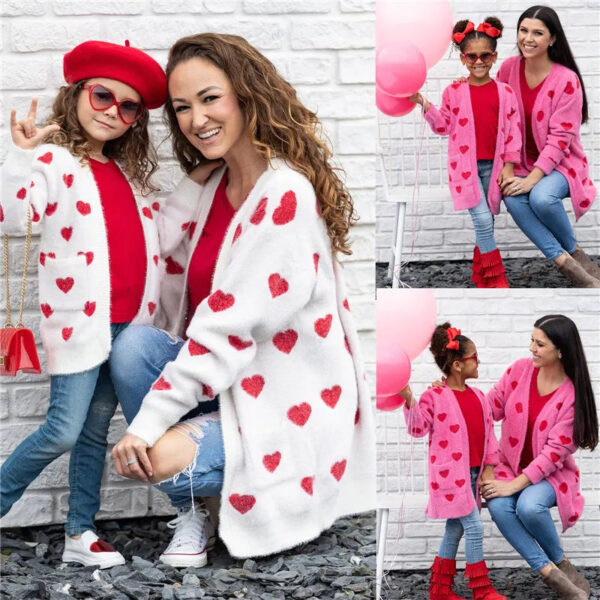 Family Matching Heart print Cardigan
