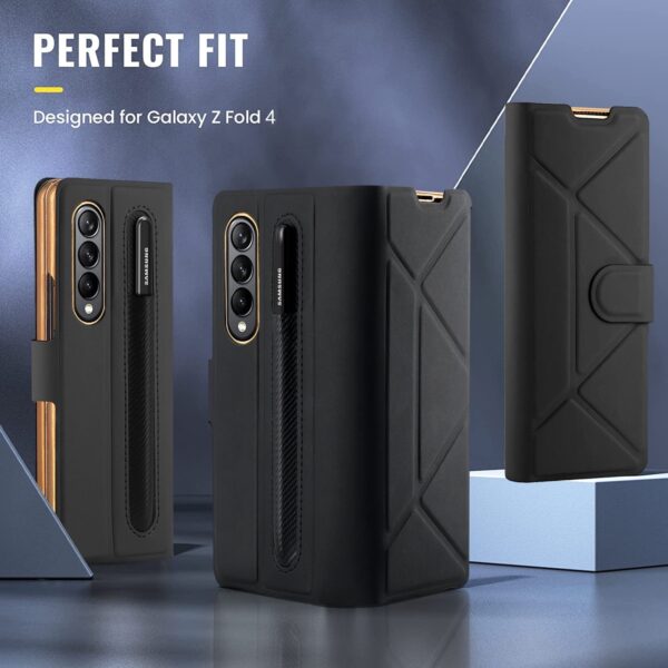 Luxury Texture Leather With Pen Holder Slot Screen Protector Shockproof Folding Cover For Samsung Galaxy Z Fold 4