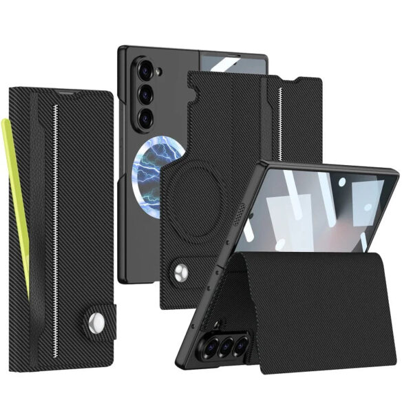 Magnetic Fiber Leather Case for Samsung Galaxy Z Fold 6 with MagSafe Charging | Split Body Protective Cover