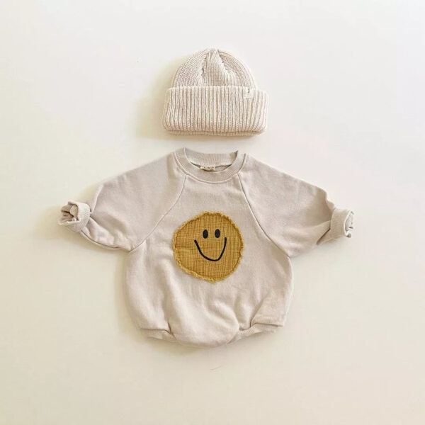 Long Sleeve Smiley Face Sweatshirt Romper
