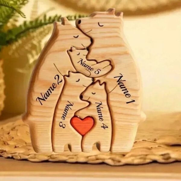 Customized Bear Family Wooden Puzzle with Engraved Personalization - Unique Gift