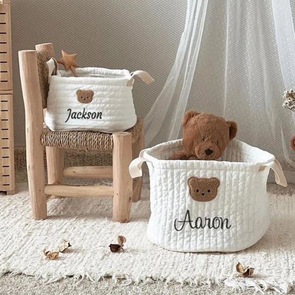 Embroidered Name Cute Bear Storage Basket