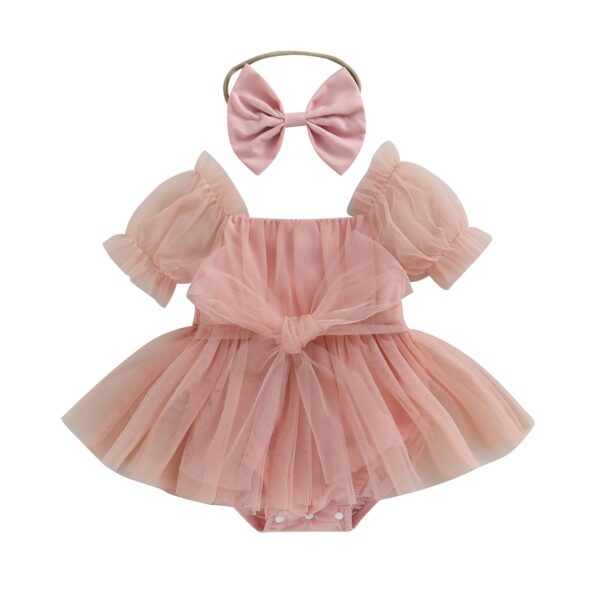 Baby girl pink & white Puff Sleeve romper