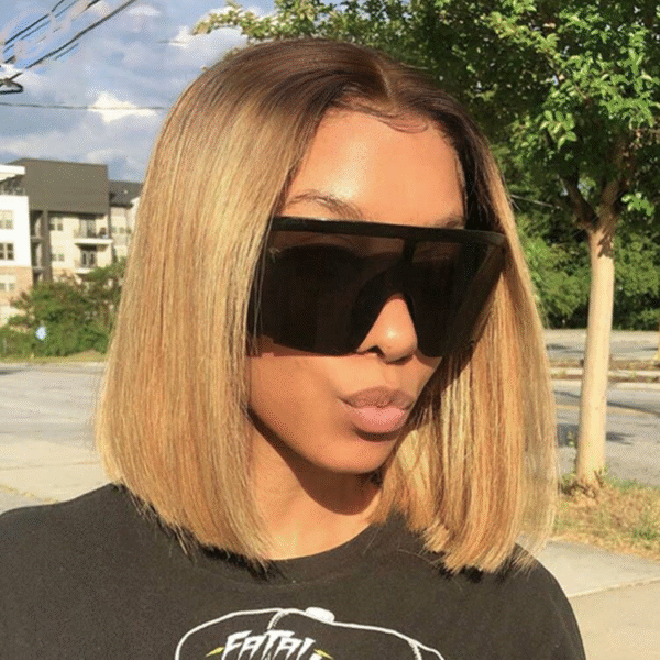 Cranberry Ombre T1B/27 Bob Straight Human Hair 200% Density Closure Wig