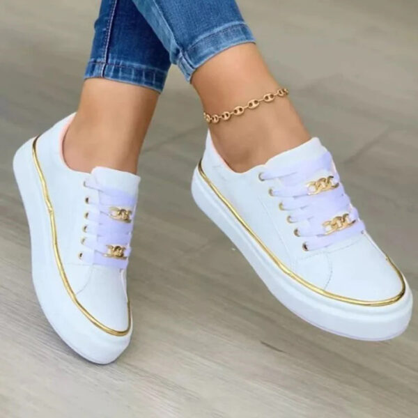 Chic Women's White Sneakers with Elegant Gold Highlights
