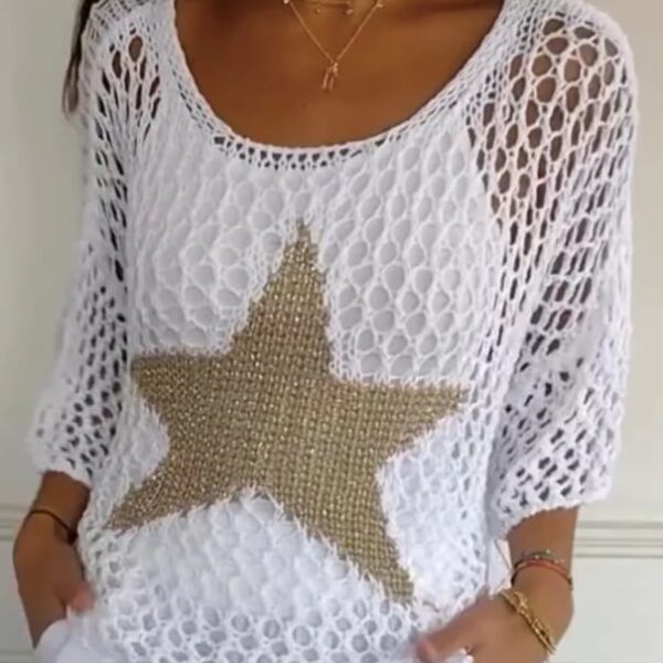 Five-Star Round Neck Hollow Crochet Tops (Buy 2 Free Shipping)