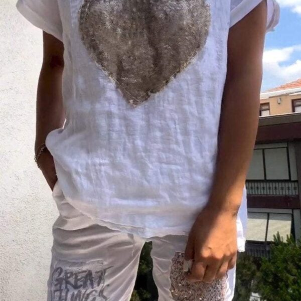 V-neck Love Sequin Casual Two-piece Suit (Buy 2 Sets Free Shipping)