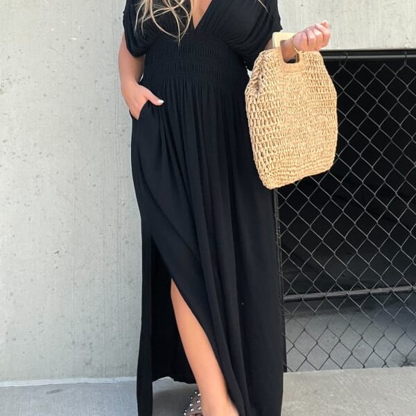 Tirsa™ - Long Elastic Dress with V Neck