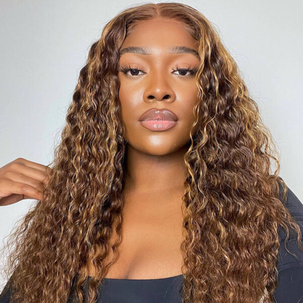 Cranberry Glueless Breathable Wigs 5x5 Lace Wig Deep Wave 4/27 Color Human Hair Air Wigs