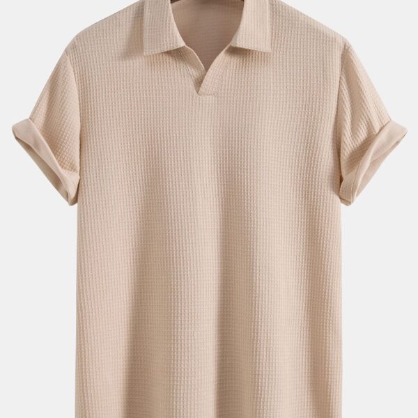 Knitted Waffle V Neck Polo Shirt