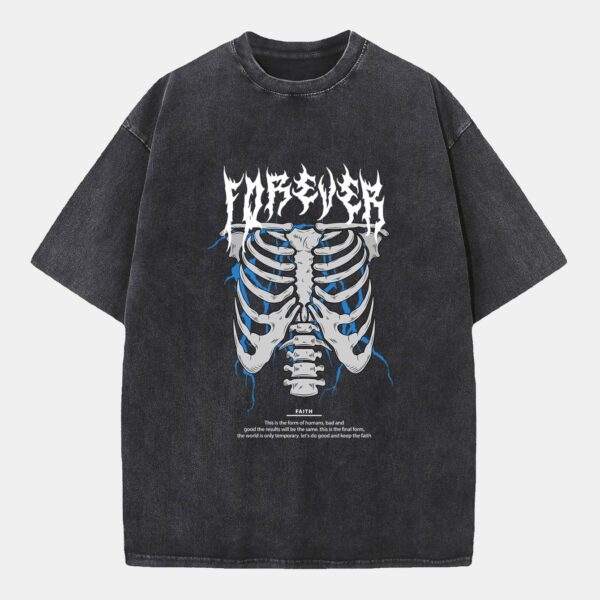Gothic Skull Print Washed Distressed Drop Shoulder T-Shirt