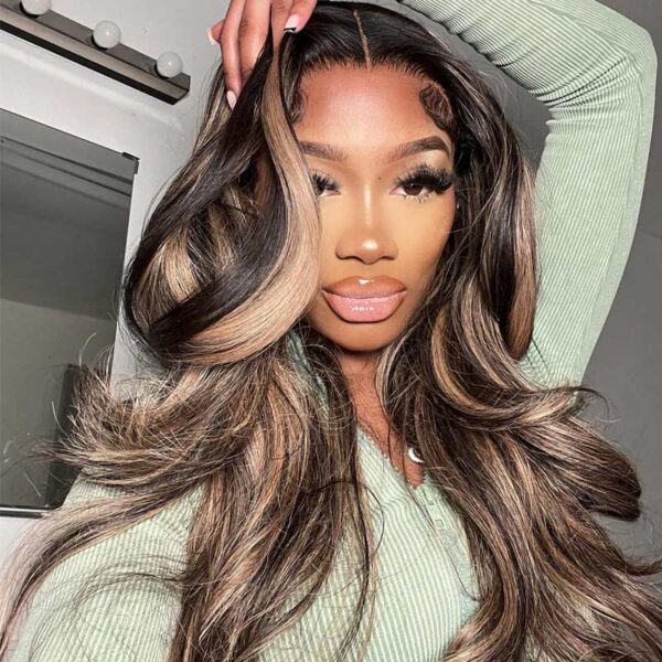 Cranberry 13x6 Body Wave Balayage Highlight Hair Transparent Lace Front Human Hair Wigs