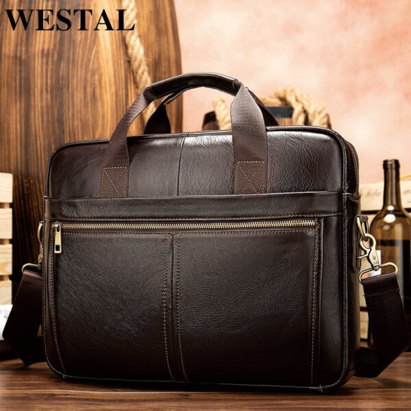 Briefcase messenger bag men's genuine leather 14''