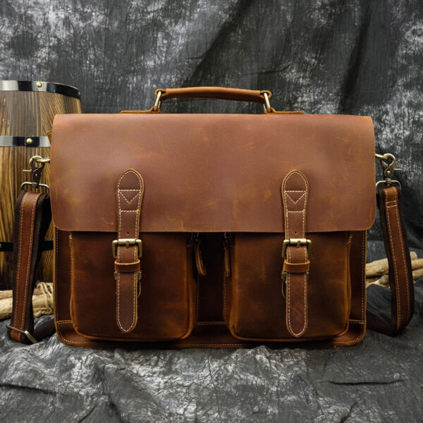 Men's Genuine Leather Briefcase Big 16" Laptop Thick Cowhide Business Bag