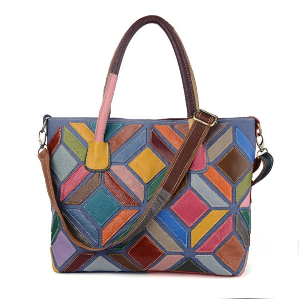 Genuine Leather Luxury Designer Women Messenger Bags Patchwork