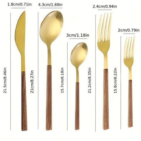wooden cutlery dimensions set