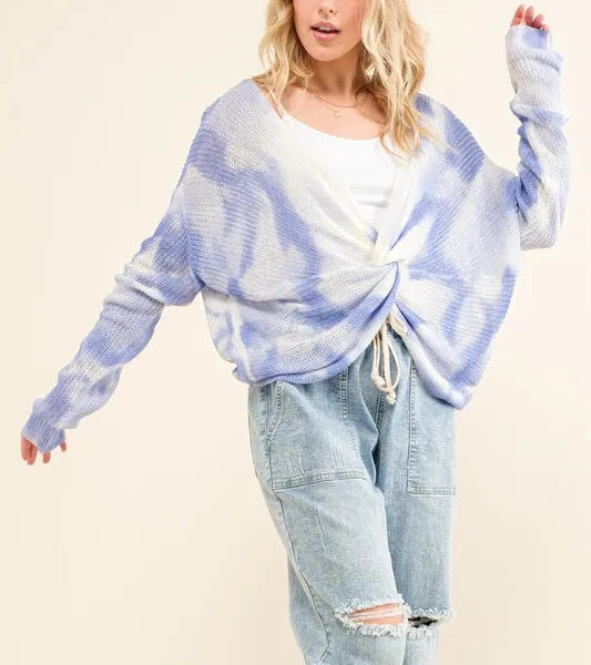 Blue Tie Dye Twisted Sweater