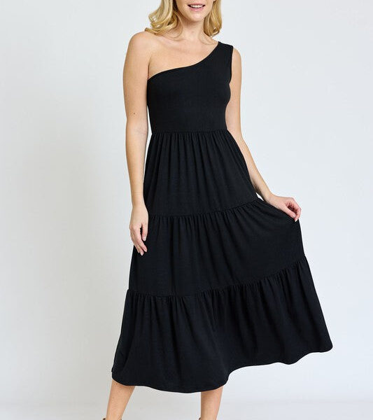 Chic One-Shoulder Ruffle Midi Dress for Effortless Elegance