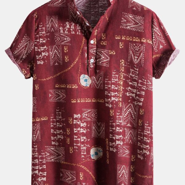 Tribal Geometric Print Henry Collar Shirt