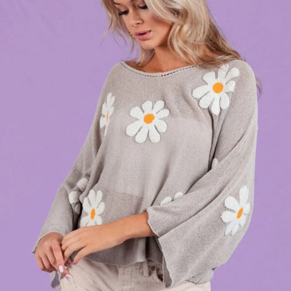Flower Embroidery Loose Fit Knit Top