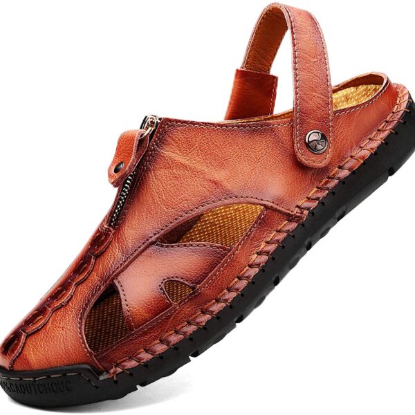 Men's Casual Closed Toe Leather Handmade Sandals Adjustable Fisherman Beach Sandals for Walking Walking Outdoors