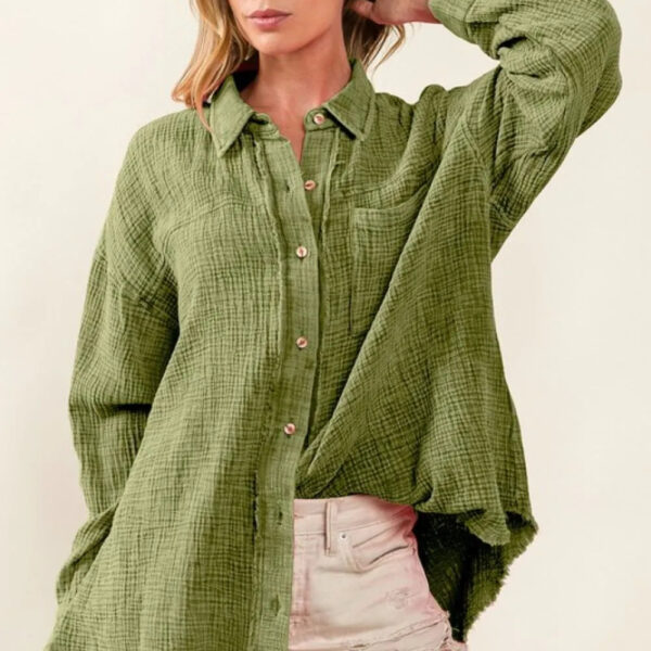 Raw Edge Detailed Mineral Washed Loose Fit Shirt