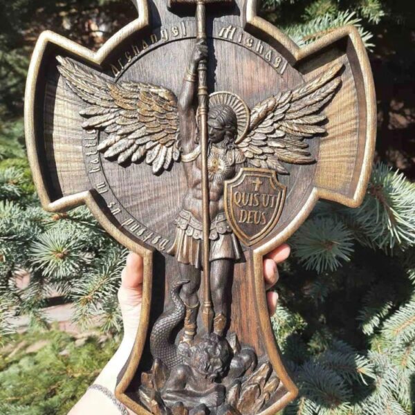 Archangel Michael Solid wood carving gift - Hand carved from a whole piece of wood