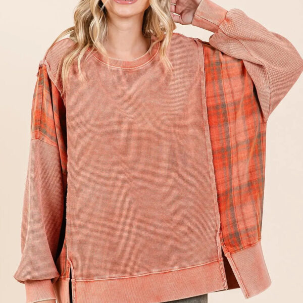 Plaid Panel Mineral Wash French Terry Sweatshirt